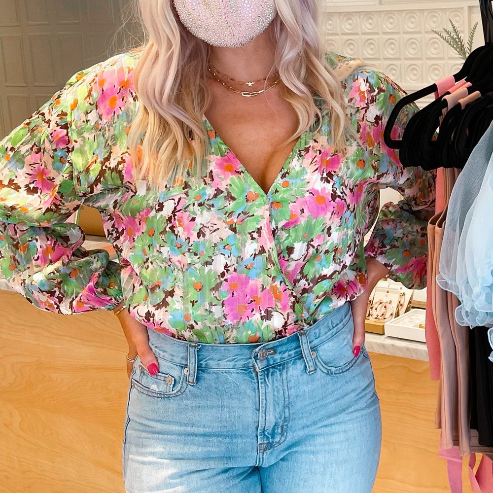 Long Sleeve Green Floral Bodysuit